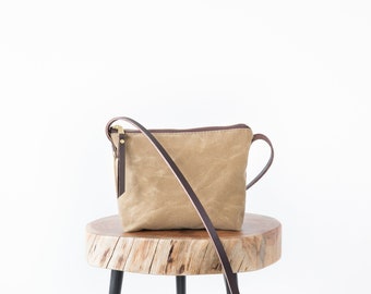 Aspen Crossbody Bag Slate Blue with Light Brown Cork Leather Waxed Canvas Purse