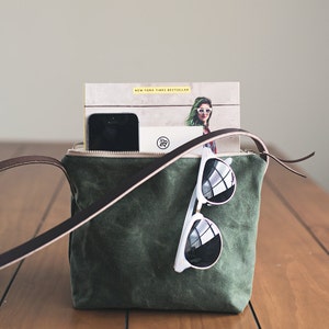 Waxed Canvas Bag, Crossbody bag, waxed canvas day bag, canvas and leather bag, minimalist bag, small crossbody, canvas purse, small purse image 4