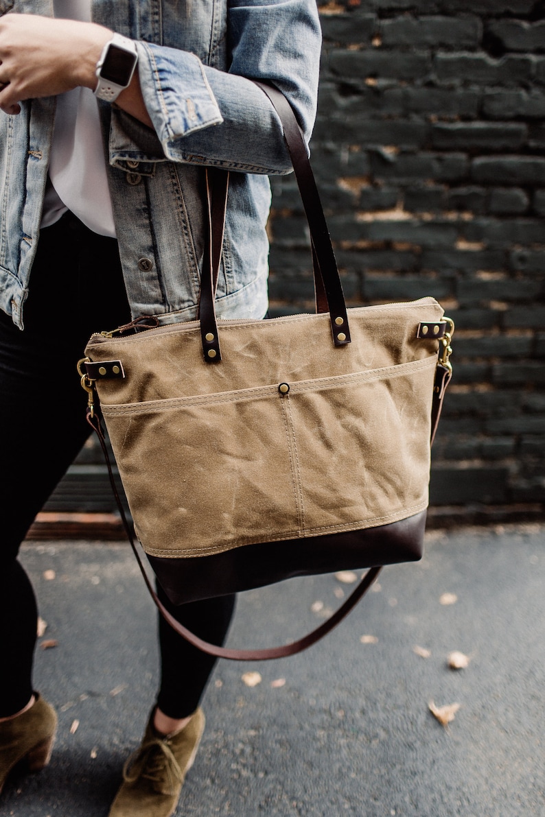Waxed Canvas Tote Bag Olive Green Purse Waxed Canvas Tote Etsy