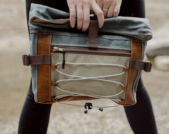 The Denver Roll-Top Bag, hip bag, crossbody bag, waxed canvas, leather