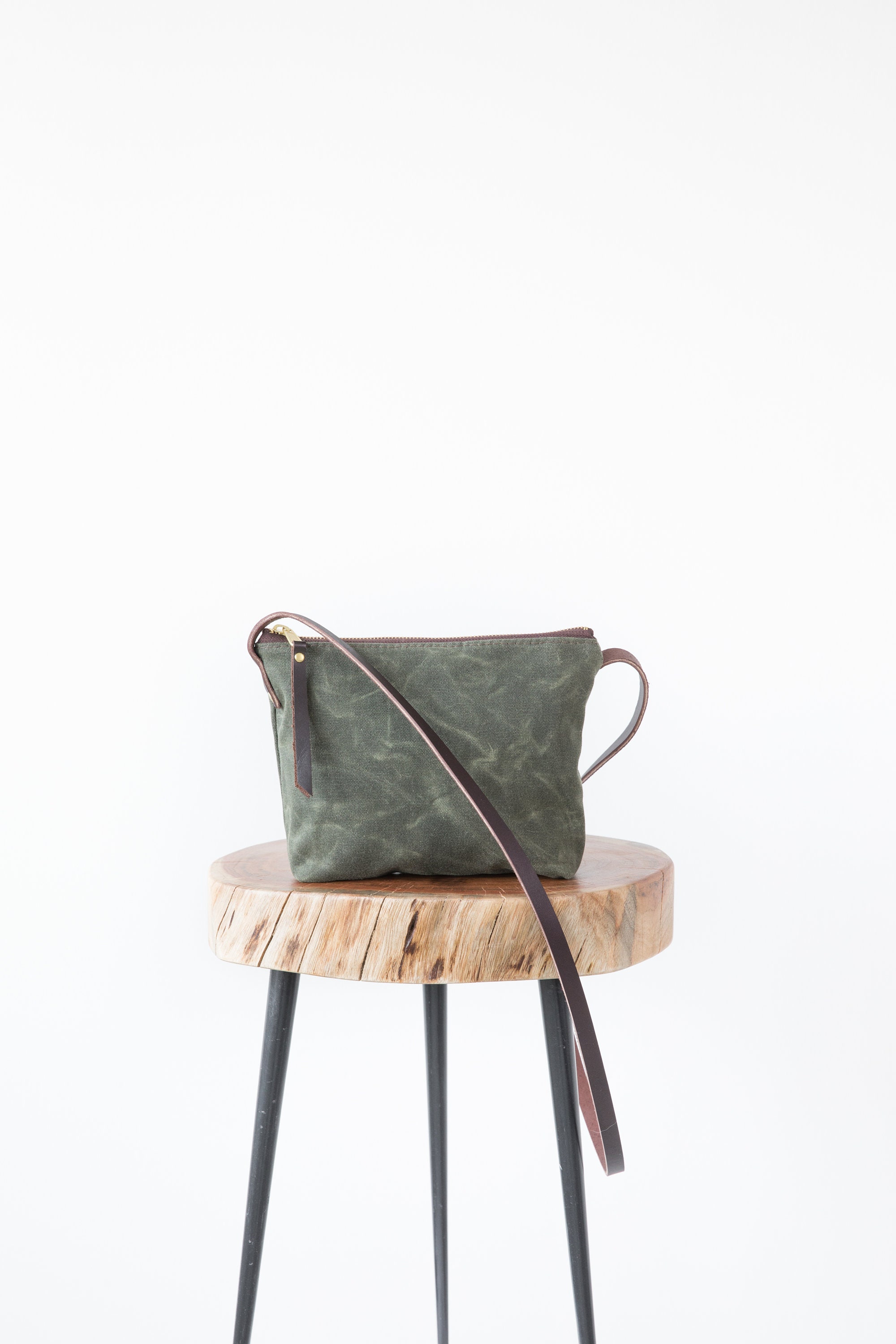 Waxed Canvas Joey Bag, Olive Green Waxed Canvas cross body bag, waxed canvas bag, day bag, minimalist bag, small crossbody, crossbody purse