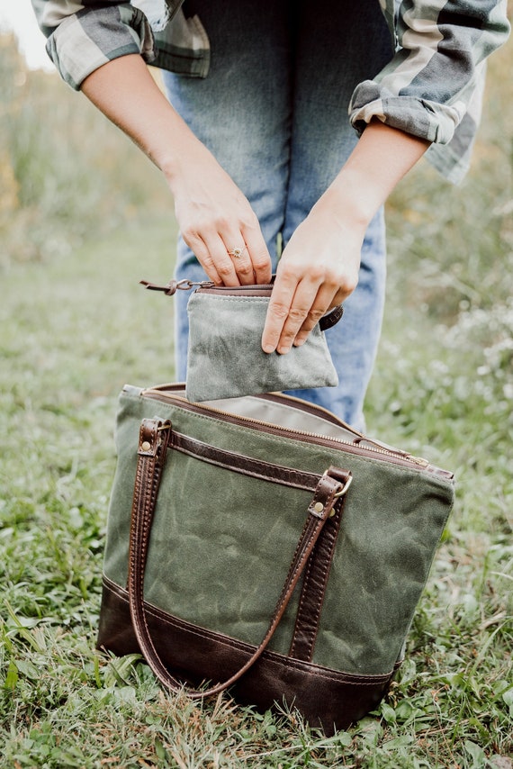 Waxed Canvas Pouch, Purse Pouch, Canvas Zipper Bag, Waxed Canvas