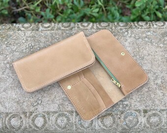 Leather Long Wallet- Sand