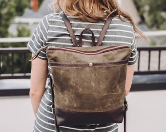 Waxed Canvas Backpack, waxed canvas bag, canvas Day Pack, Backpack, leather bag, waxed canvas purse, waxed canvas purse backpack