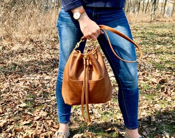 The Maggie Bucket Bag, leather convertible backpack