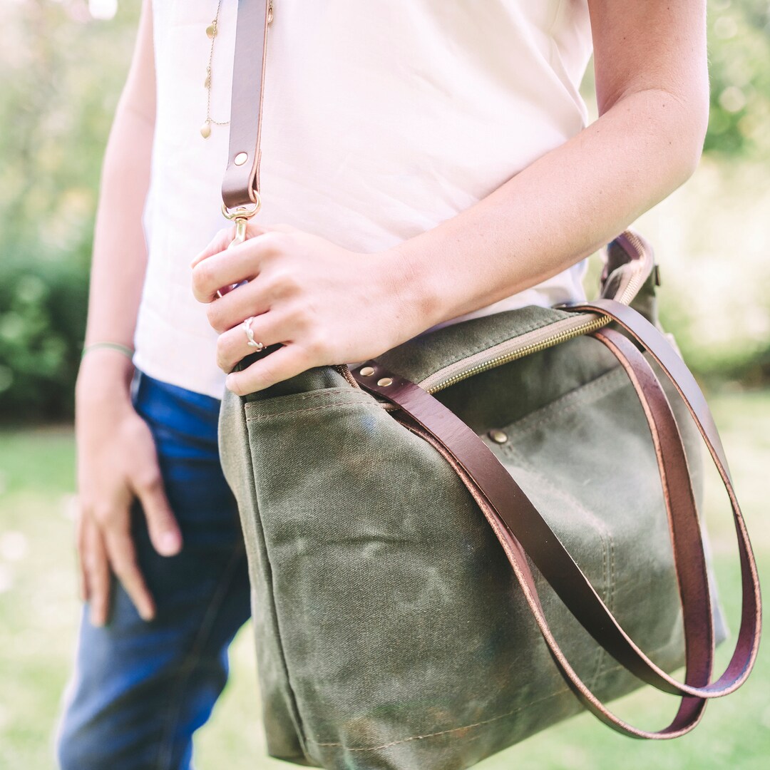 Waxed Canvas Large Bag Olive Green Purse Waxed Canvas Tote - Etsy