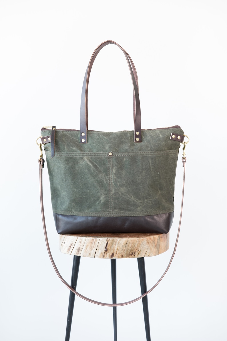 Waxed Canvas Tote Bag Olive Green Purse Waxed Canvas Tote Etsy