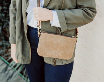 Waxed Canvas cross body bag, waxed canvas clutch, wristlet, minimalist bag, iphone bag