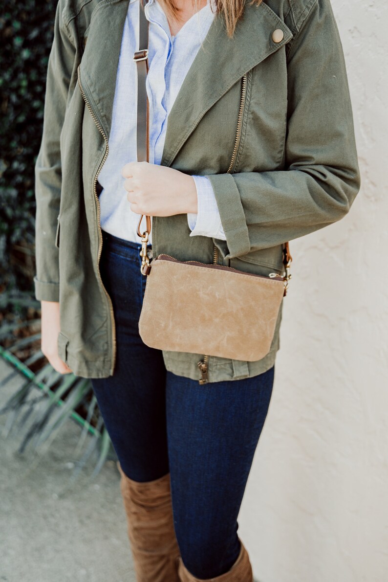 Waxed Canvas Cross Body Bag Waxed Canvas Clutch Wristlet Etsy