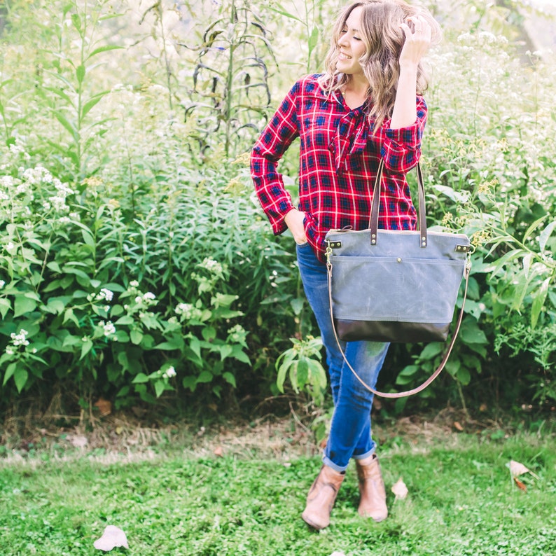 Waxed Canvas Weekend Bag Charcoal Gray Waxed Canvas Tote Etsy