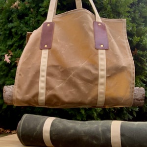Firewood Tote, waxed canvas and leather, log carrier image 3