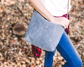 Waxed Canvas Cameron Bag, Charcoal Gray Waxed Canvas crossbody, waxed canvas bag, day bag, minimalist bag, large crossbody purse