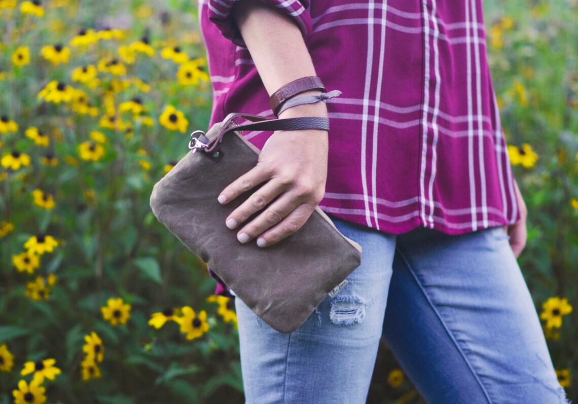 Waxed Canvas Wristlet Waxed Canvas Clutch Canvas Clutch Etsy