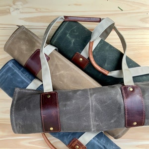 Firewood Tote, waxed canvas and leather, log carrier image 5