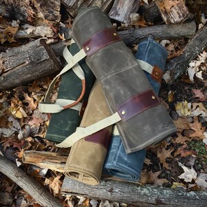 Firewood Tote, waxed canvas and leather, log carrier image 4