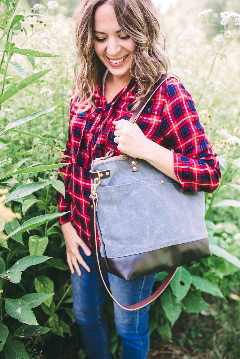 Waxed Canvas Weekend Bag Charcoal Gray Waxed Canvas Tote Etsy