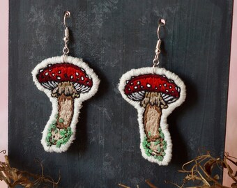 Mushroom Embroidered Earrings