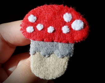 Mushroom Felt Pin/Brooch | Toadstool Wearable Art, Handmade Pin