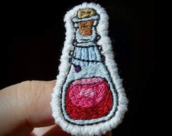 Magical Potion Embroidered Pin/Brooch | Apothecary Witchcraft Inspired Wearable Art (Pink)