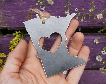 Minnesota State Ornament Made from Raw Steel Christmas Decoration Host Gift Wedding Gift Housewarming Gift Sustainable Gift