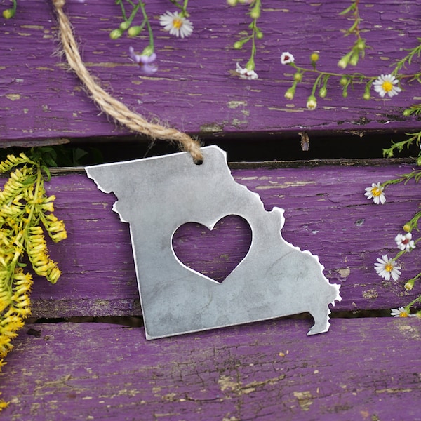 Missouri State Ornament Made from Recycled Raw Steel Christmas Tree Decoration Host Gift Wedding Gift Housewarming Gift Rustic Farmhouse