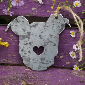 Puppy Dog Ornament with Heart Made from Recycled Raw Steel Metal Dog Ornament Christmas Tree Fur Baby Gift Rescue Dog Gift Pet Memorial image 5