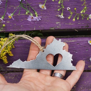 Virginia State Ornament made with Raw Steel Anniversary Gift Wedding Gift Party Favor Welcome Gift New House Gift Sustainable Gift image 1