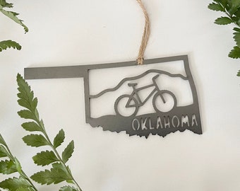 Oklahoma State Mountain Bike Metal Ornament made from Raw Steel Anniversary Gift Eco Friendly Sustainable Gift MADE in USA by US