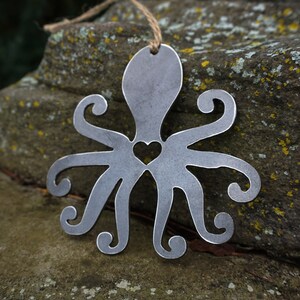 Octopus Metal Ornament Christmas Tree Decoration Holiday Decor Ocean Sea Beach House Hostess Gift Stocking Stuffer made from recycled steel image 7