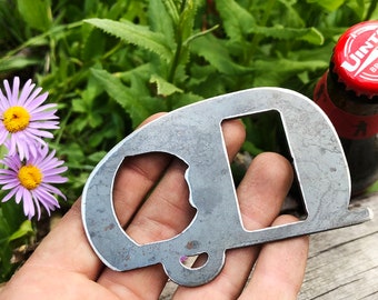 Camper Canned Ham Bottle Opener Raw Steel Metal Camping Adventure Outdoors Explore Trails Mountains Nature National Parks Forest