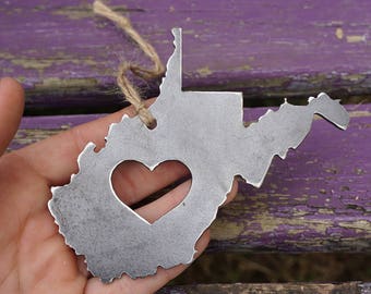 West Virginia Ornament / Made from Raw Steel / Christmas Tree Decoration / Host Gift / Wedding Gift / Housewarming Gift / Sustainable Gift