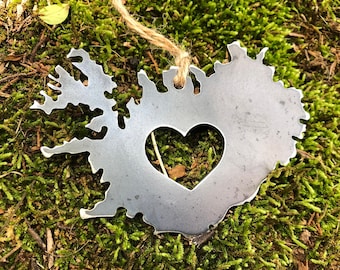 Iceland Metal Ornament with Heart made from Raw Steel Love Travel Christmas Holiday Tree Decoration Stocking Stuffer Gift Wander Explore