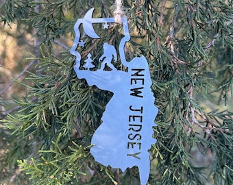 New Jersey State State Yeti Bigfoot Sasquatch Scene Metal Ornament made from Raw Steel Anniversary Gift Sustainable Gift MADE in USA by US