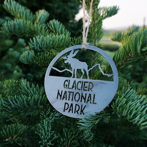 Glacier National Park Ornament made from recycled steel Montana Hiker Explore Adventure Into the Woods Climb Mountain Hiking Christmas Decor image 5