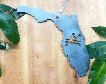 Florida State Kayak Ornament Made from Recycled Raw Steel River Kayaking Ocean Kayak Adventures Outdoor Water Kayaker Gift Christmas Decor