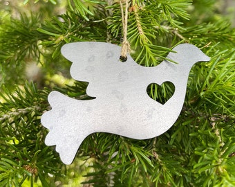 Dove Ornament made from Raw Steel Rustic Farmhouse Christmas Decoration Peace Remembrance Gift Memorial Gift Olive Branch