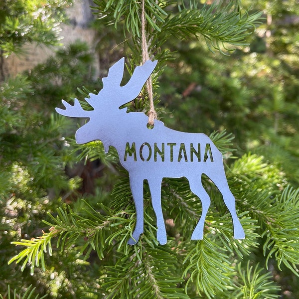 Montana Moose Ornament made from Raw Sustainable Recycled Steel Christmas Tree Holiday Gift Cabin Hunting Modern Rustic Mountain Home