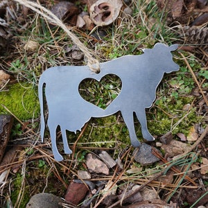 Cow Raw Steel Ornament Personalize Rustic Farmhouse Christmas Tree Barn Decor Livestock Farm Herd Farmer Metal Ornament Country Host Gift