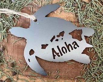 Hawaii Aloha Sea Turtle Ornament made from Raw Steel Anniversary Gift Sustainable Gift Hawaiian Islands Ocean Beach Boat Adventure