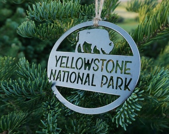 Yellowstone National Park Ornament made from recycled steel Bison Explore Adventure Mountain Hiking Wyoming Sustainable Christmas Ornament