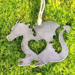 Dragon Christmas Ornament Metal Dragons made from Recycled Steel Sustainable Rustic Holiday Decor Mythical Magic Myth Legend Dream Host Gift