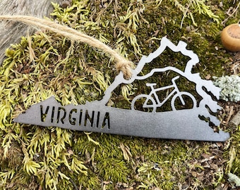 Virginia Mountain Bike Metal Ornament made from Raw Steel Anniversary Gift Biking Adventure Gift Stocking Stuffer MADE in USA by US