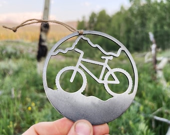 Mountain Biking Ornament made from 14g Raw US Steel Sustainable Gift Adventure Gift Explore Biking Gift Ride Bikes