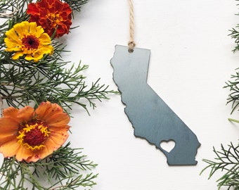 California State Ornament with tiny heart over Los Angeles Christmas Ornament Sustainable Gift Holiday Gift Housewarming Gift Stocking