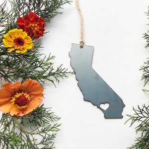 California State Ornament with tiny heart over Los Angeles Christmas Ornament Sustainable Gift Holiday Gift Housewarming Gift Stocking image 1