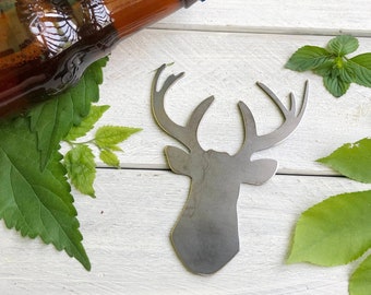 Deer Bottle Opener made from Recycled Raw Steel Rustic Farmhouse Kitchen Bar Hunting Cabin Beer Wedding White Tail Mule Anniversary Gift