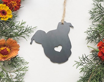 Puppy Dog Ornament with Heart Made from Recycled Raw Steel Metal Dog Ornament Christmas Tree  Fur Baby Gift Rescue Dog Gift Pet Memorial