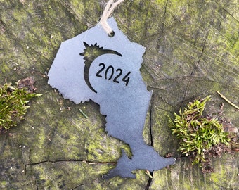 Ontario Canada Eclipse Totality 2024 Metal Ornament Made from Raw Steel Sustainable Eco Friendly Gift Solar Eclipse Totality