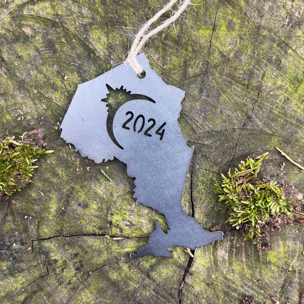Ontario Canada Eclipse Totality 2024 Metal Ornament Made from Raw Steel Sustainable Eco Friendly Gift Solar Eclipse Totality