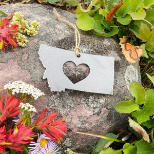 Montana State Ornament made from Raw Steel Rustic Cabin Christmas Decoration Helena Billings Bozeman Great Falls Missoula Kalispell Glacier